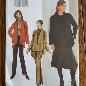 Y2K Vogue Pattern 7640 Extended Collar Open Jacket Asymmetrical Skirt 8 10 12